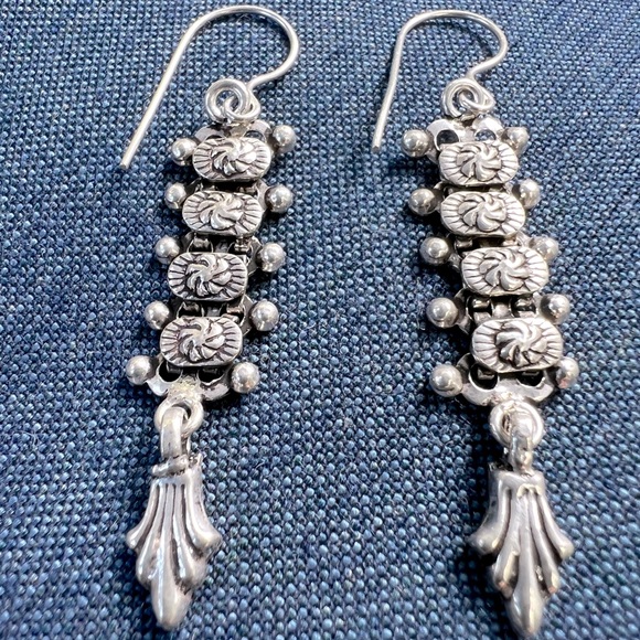Unique Boho Silver Drop Earrings - Picture 2 of 4